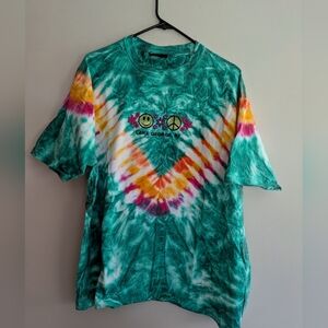 Lake George Happy Face Peace Sign Tie-dyed T-shirt Large Colorful